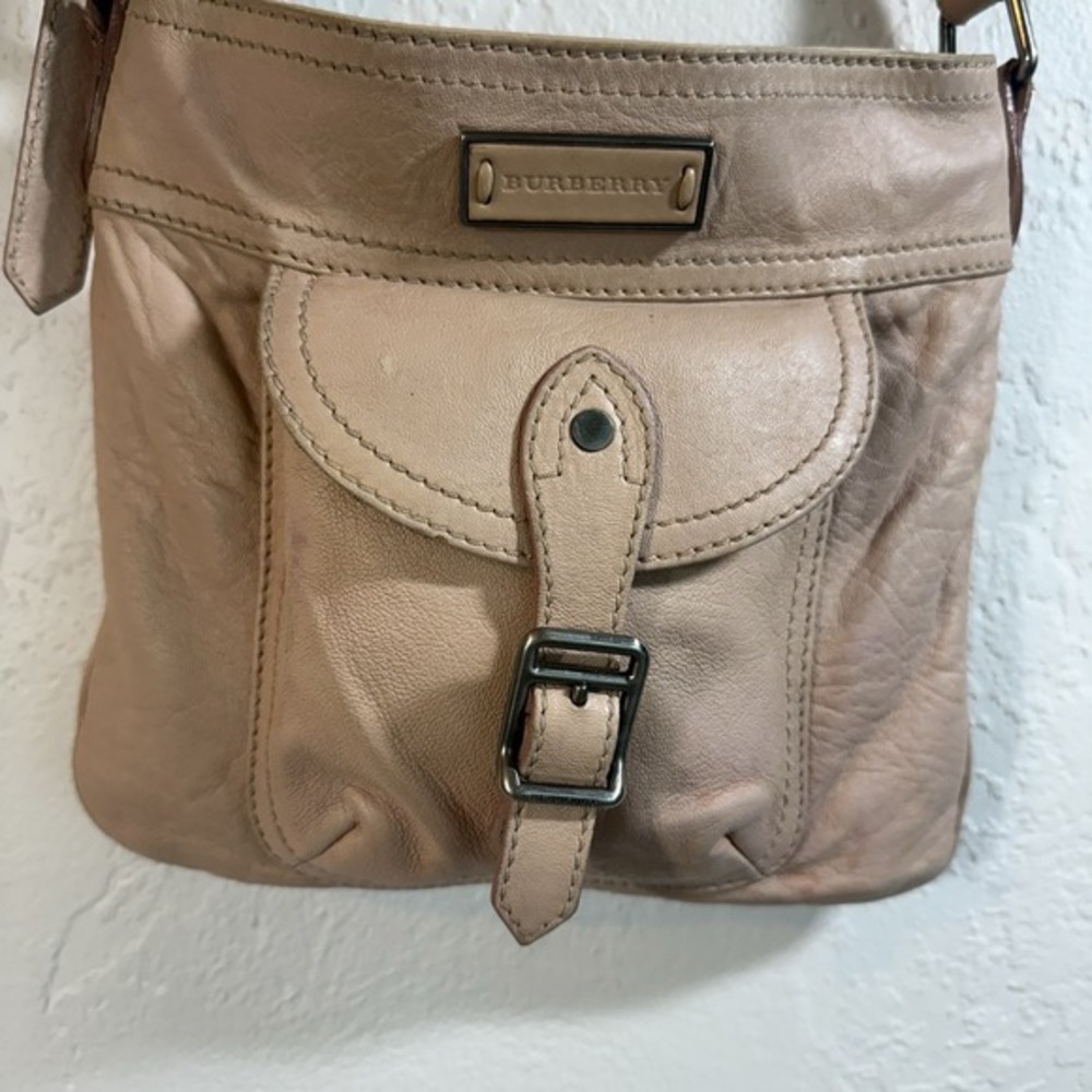 Auth BURBERRY Pink Leather Messenger Crossbody Bag Nova Check Lining Pockets Zip - Picture 4 of 14
